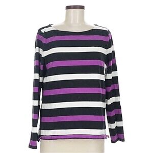 Talbots Black, White, and Purple Striped Long Sleeve Top